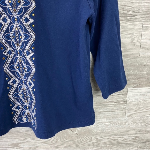 Alfred Dunner Dark Blue Embellished Blouse - Picture 3 of 7